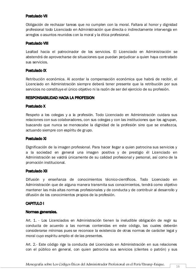 Monografía Códigos Éticos de un Administrador Profesional
