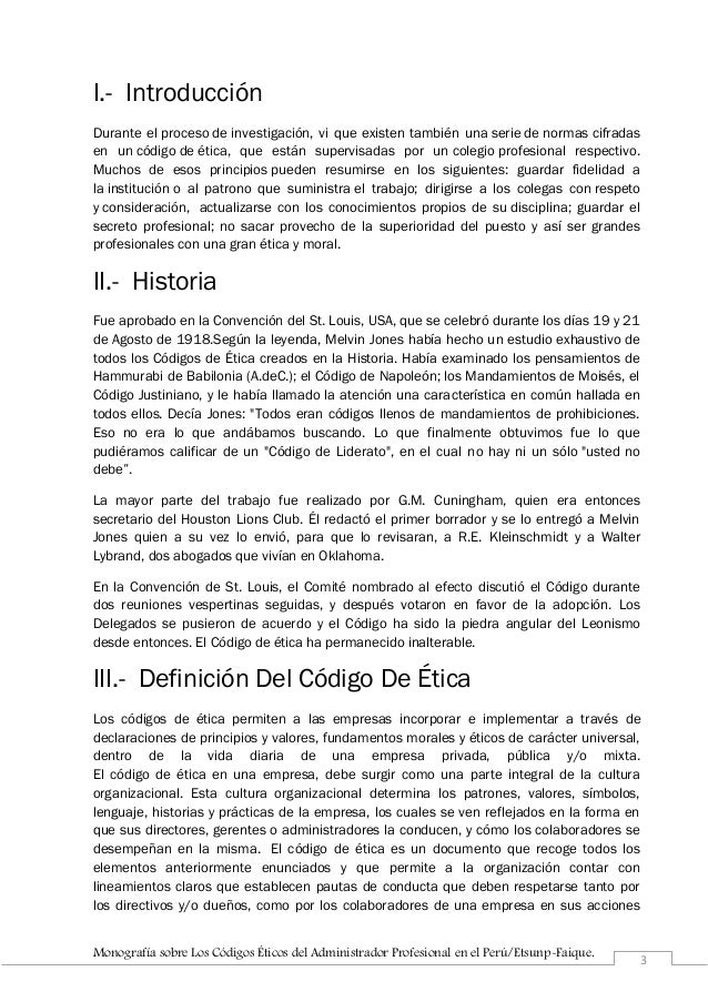 Monografía Códigos Éticos de un Administrador Profesional