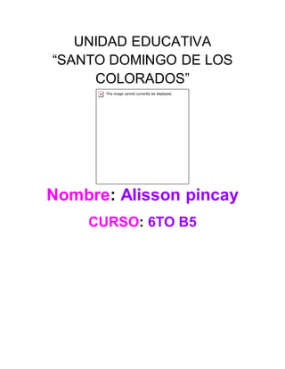 UNIDAD EDUCATIVA
“SANTO DOMINGO DE LOS
COLORADOS”
Nombre: Alisson pincay
CURSO: 6TO B5
 