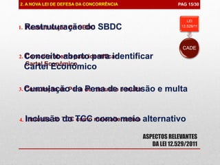 2. A NOVA LEI DE DEFESA DA CONCORRÊNCIA
PAG 99/99
ASPECTOS RELEVANTES
DA LEI 12.529/2011
PAG 15/30
CADE
LEI
12.529/111.
2.
3.
4.
 