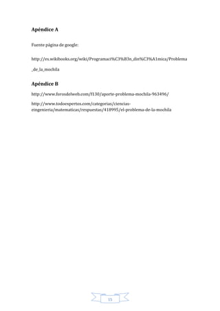 PROBLEMA DE LA MOCHILA | PDF