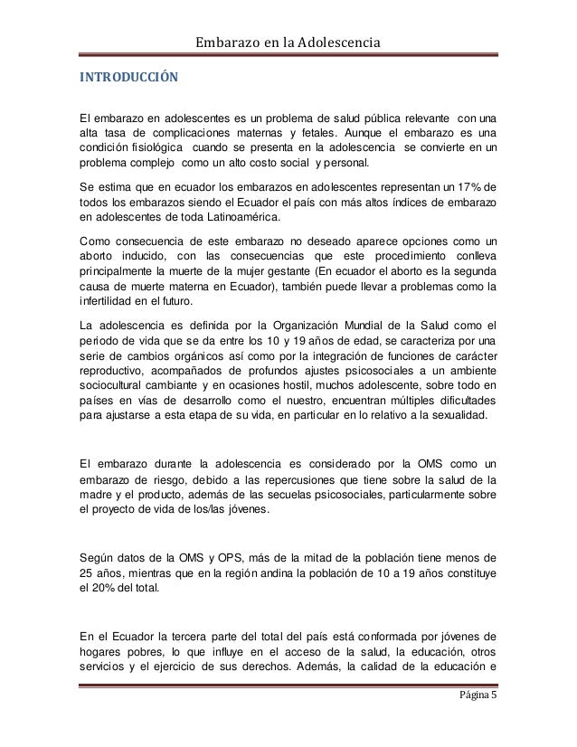 Embarazo En Adolescentes Ecuador