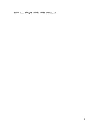 60 
Savín, V.C., Biología celular, Trillas, México, 2007. 
