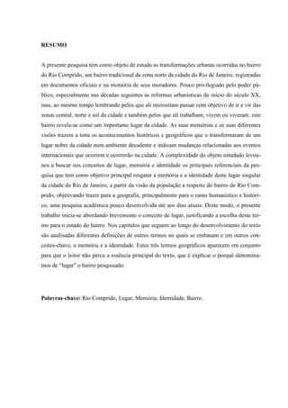 RIO COMPRIDO: LUGAR, MEMÓRIA E IDENTIDADE (Monografia)