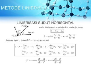 sudut horisontal = selisih dua sudut jurusan
Bentuk linier :
LINIERISASI SUDUT HORISONTAL
 