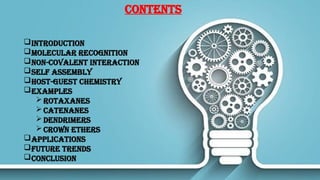 Supramolecular chemistry an insight and its application | PPTX