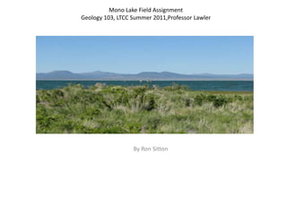 Mono Lake Field AssignmentGeology 103, LTCC Summer 2011,Professor Lawler By Ron Sitton 
