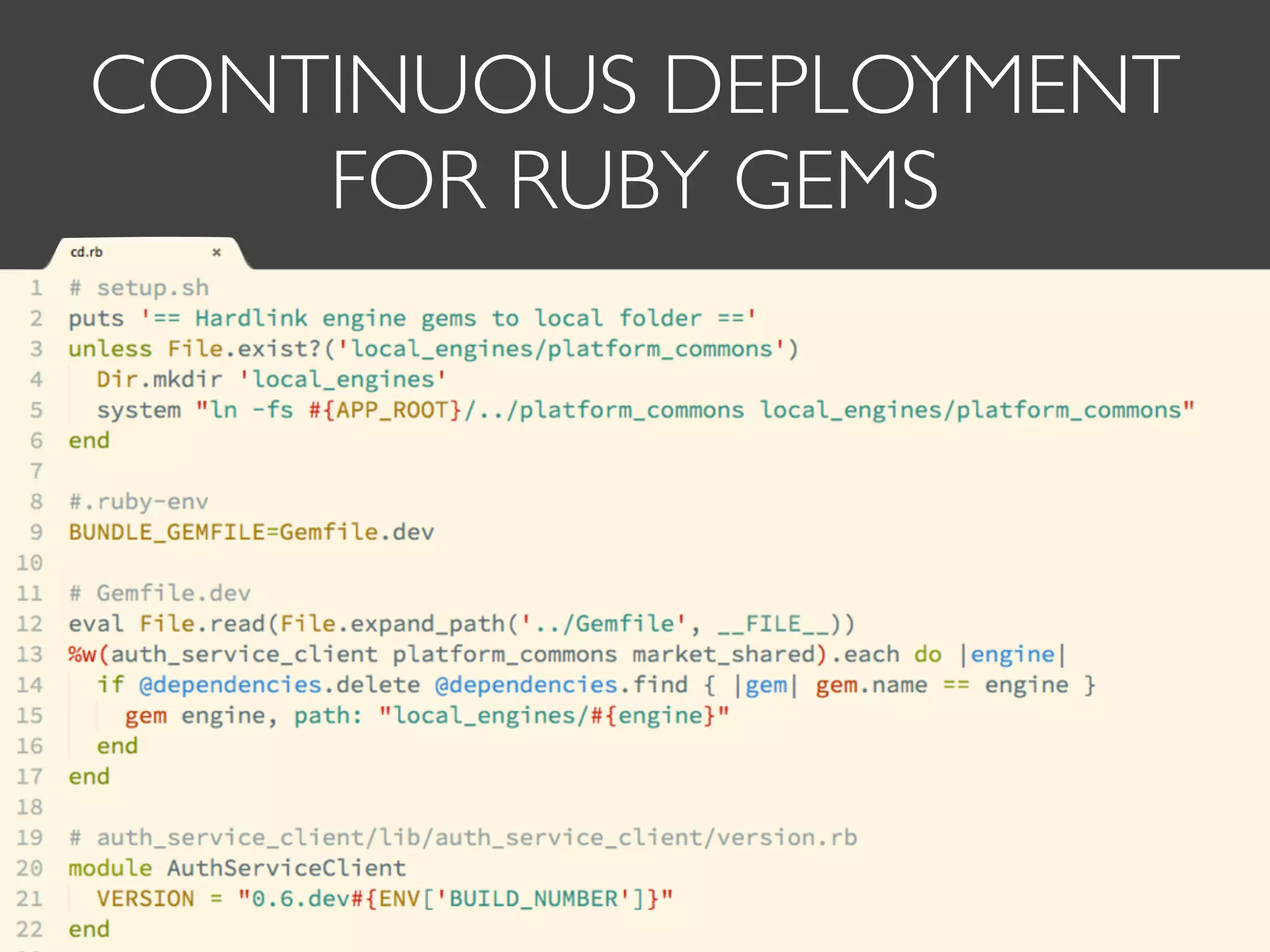CONTINUOUS DEPLOYMENT
FOR RUBY GEMS
 