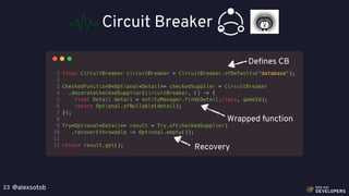 @alexsotob23
Circuit Breaker
Deﬁnes CB
Wrapped function
Recovery
 