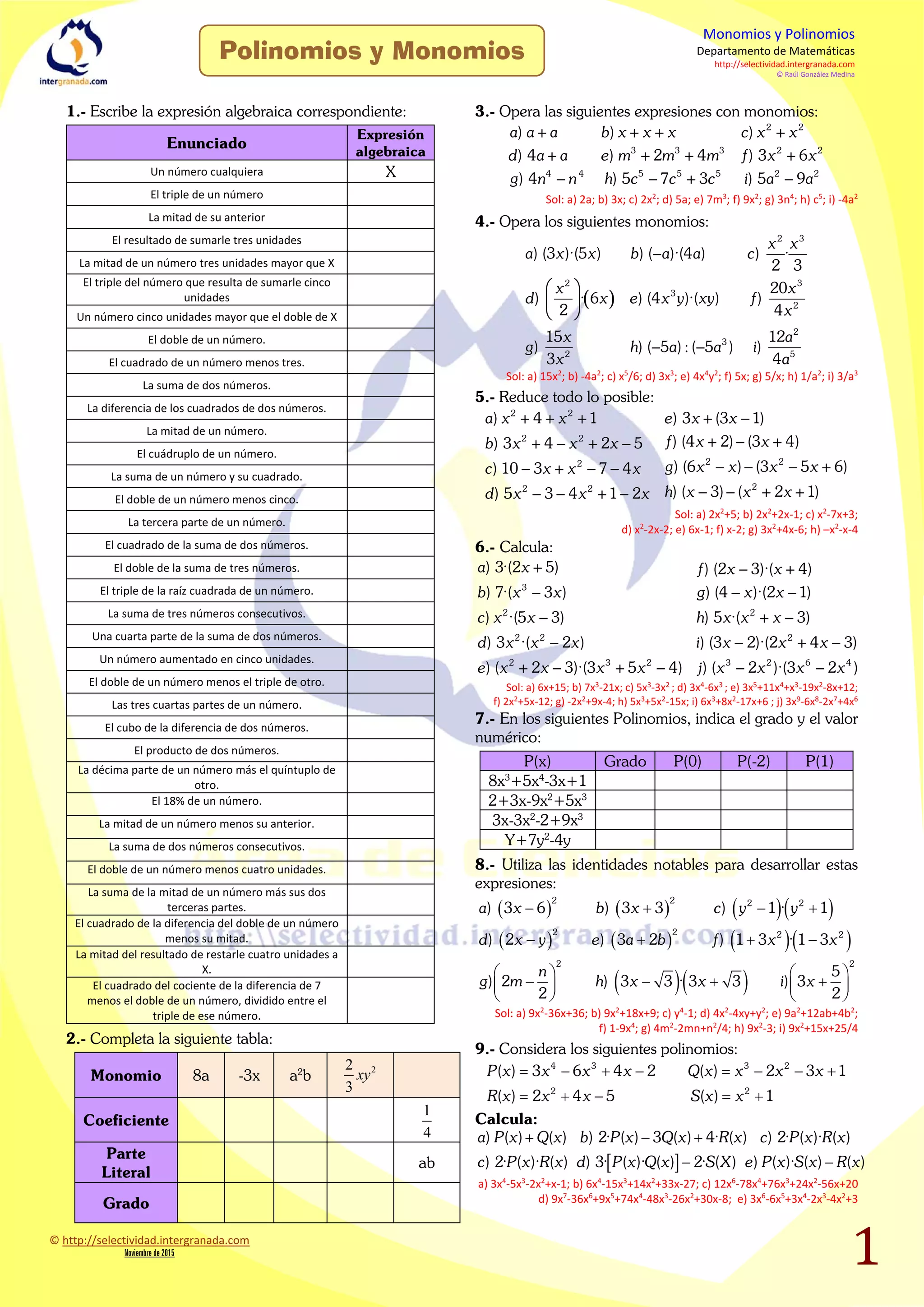 Monomios polinomios | PDF