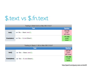 $.text vs $.fn.text
http://jsperf.com/jquery-text-vs-html/5