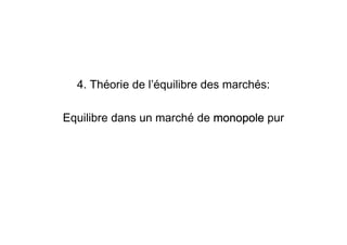 4. Théorie de l’équilibre des marchés:
Equilibre dans un marché de monopolemonopolemonopolemonopole pur
 