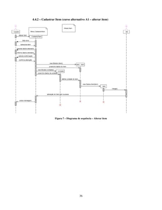 36
4.4.2 – Cadastrar Item (curso alternativo A1 – alterar item)
Figura 7 – Diagrama de sequência – Alterar item
 