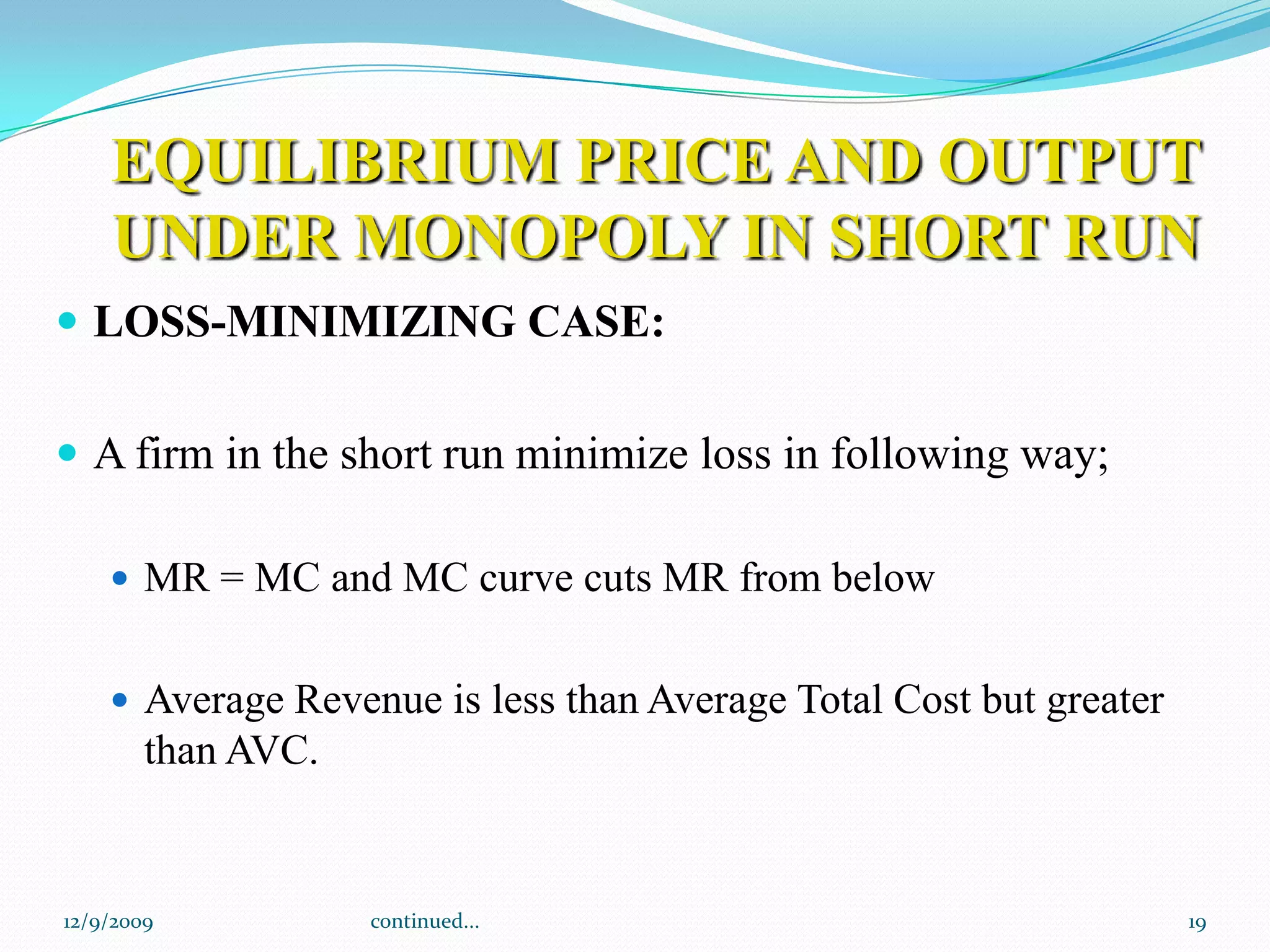 Monopoly: EquilibriumMCThe shaded area is the excess profitPACPmymyDemandMR12/9/200914continued...