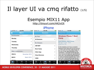 Il layer UI va cmq rifatto            (1/5)



       Esempio MIX11 App
         http://tinyurl.com/442vt3t

                 iPhone




  7
 