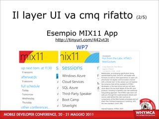 Il layer UI va cmq rifatto            (2/5)



       Esempio MIX11 App
         http://tinyurl.com/442vt3t

                   WP7




  8
 
