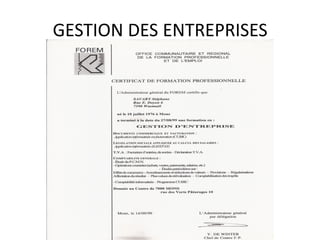 GESTION DES ENTREPRISES
 