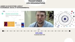TRANSFORMER …
LES ORGANISATIONS
SITE WEB
HUMANS MATTER
2021
ANIMER UN ECOSYSTEME A IMPACT
ECONOMIQUE, SOCIAL ET ENVIRONNEMENTAL
 