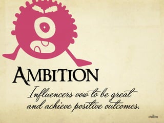 Ambition 
Influencers vow to be great 
and achieve pos!ve outcomes. 
 