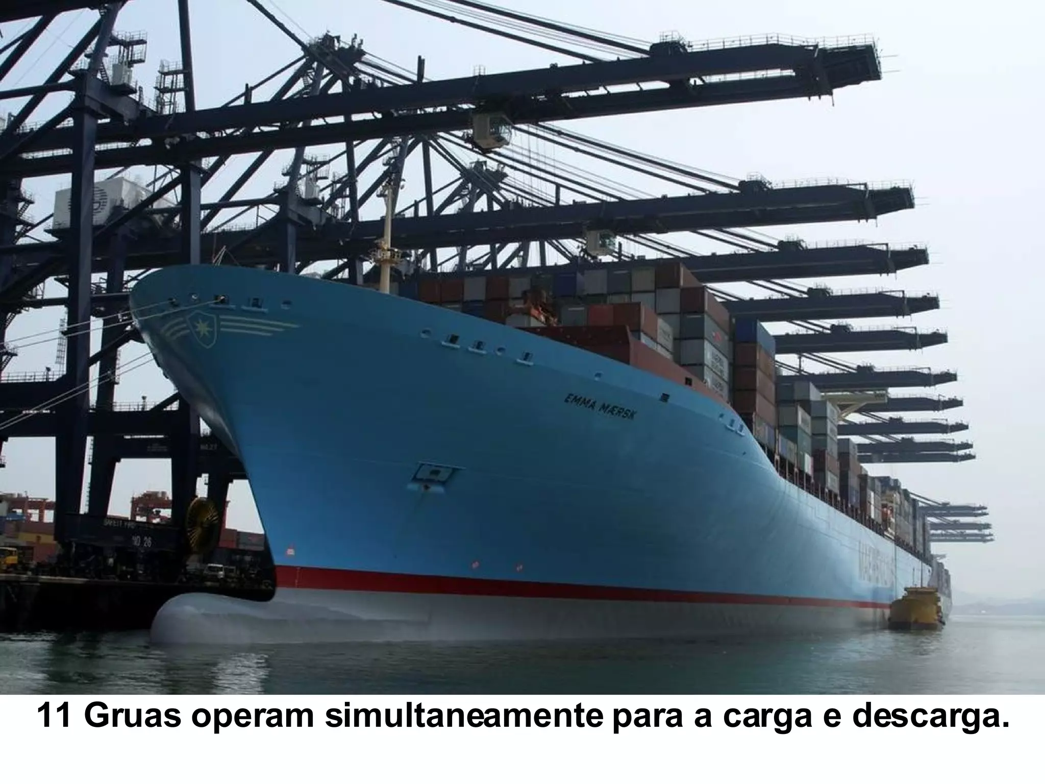 11 Gruas operam simultaneamente para a carga e descarga. 