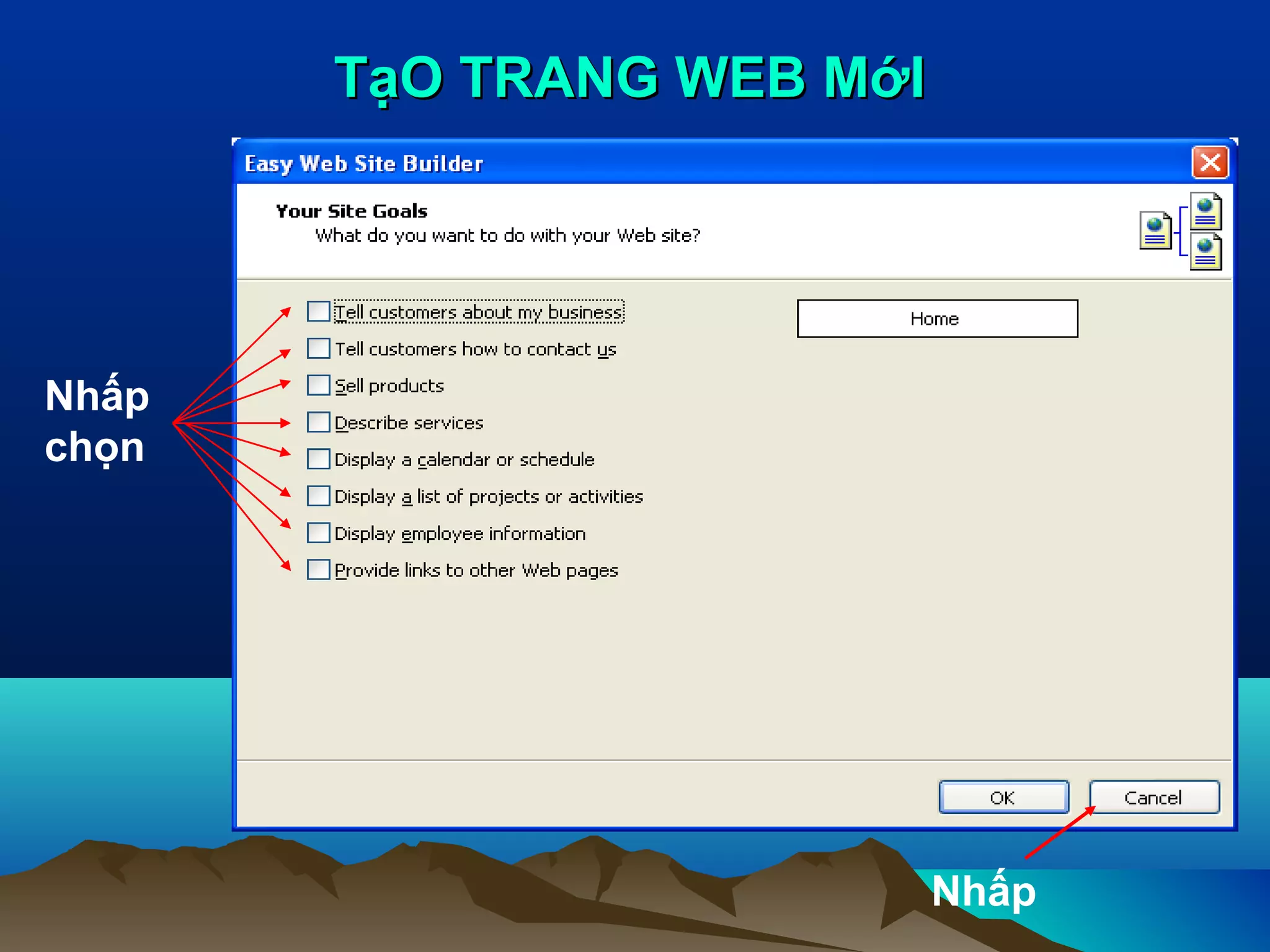 TạO TRANG WEB MớI

Nhấp
chọn

Nhấp

 