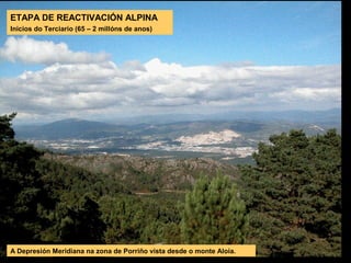 ETAPA DE REACTIVACIÓN ALPINA
Inicios do Terciario (65 – 2 millóns de anos)
A Depresión Meridiana na zona de Porriño vista desde o monte Aloia.
 