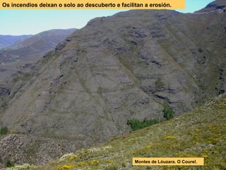Os incendios deixan o solo ao descuberto e facilitan a erosión.
Montes de Lóuzara. O Courel.
 