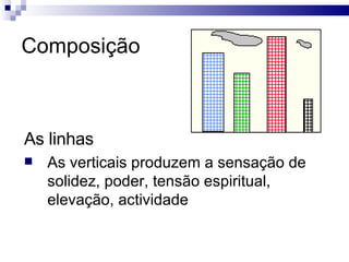 Composição As linhas As verticais produzem a sensação de solidez, poder, tensão espiritual, elevação, actividade  