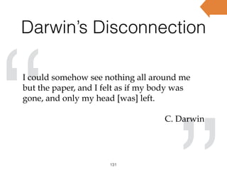 Darwin’s Disconnection
131
“I could somehow see nothing all around me
but the paper, and I felt as if my body was
gone, and only my head [was] left.
C. Darwin
 