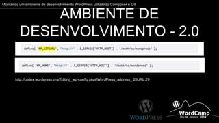 Montando um ambiente de desenvolvimento WordPress utilizando Composer e Git 
AMBIENTE DE DESENVOLVIMENTO - 2.0 
http://codex.wordpress.org/Editing_wp-config.php#WordPress_address_.28URL.29 
 