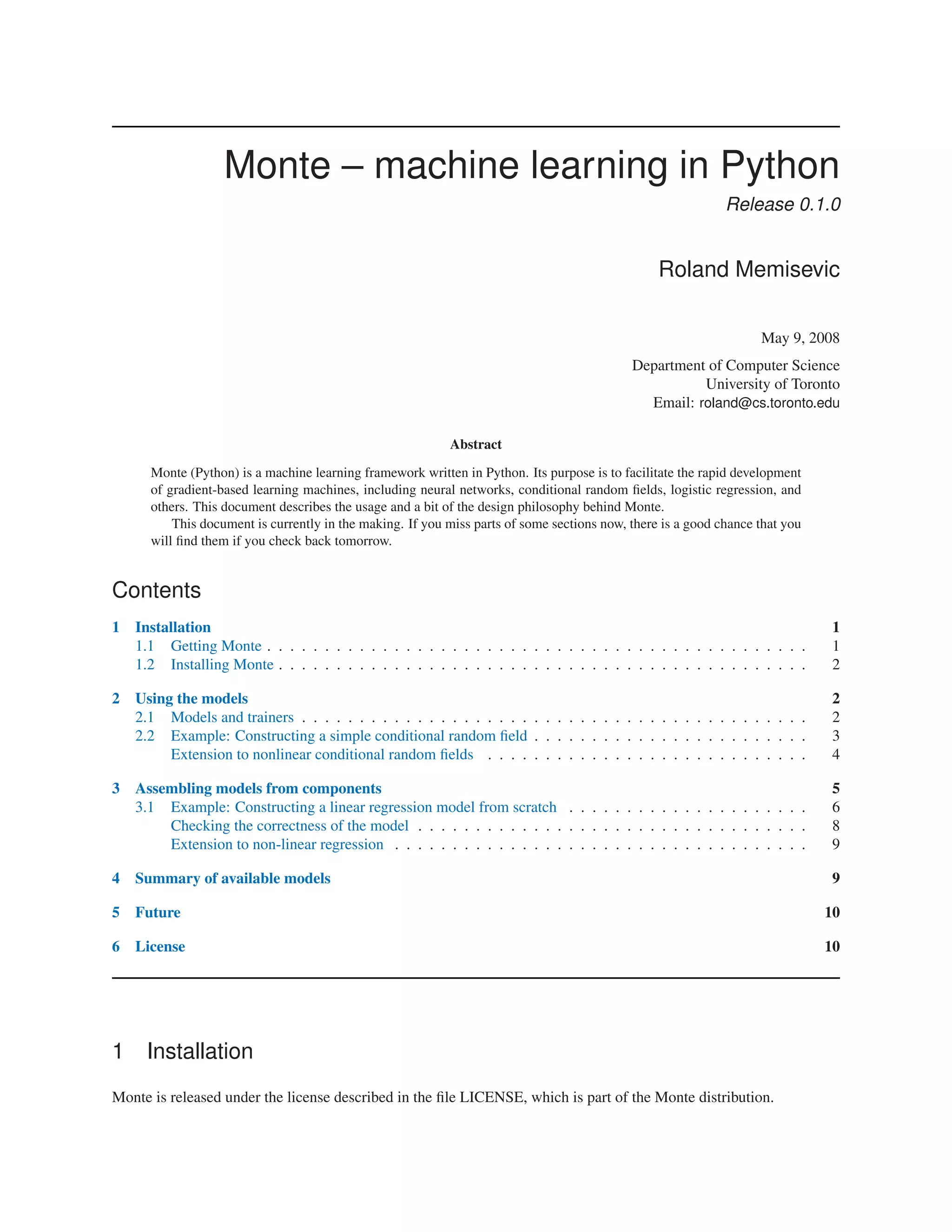 Monte -- machine learning in Python | PDF
