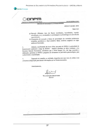 PROGRAMA DE SALVAMENTO DO PATRIMÔNIO PALEONTOLÓGICO – UHE BELO MONTE




                        37
 
