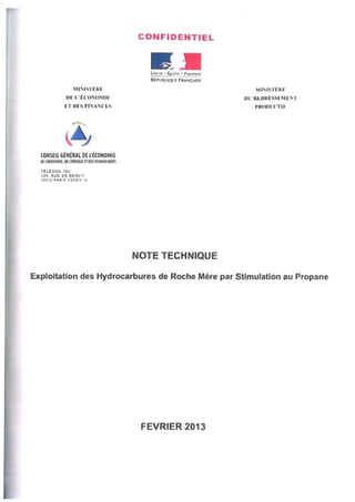 Note technique Exploitation des hydrocarbures de roche mere par stimulation au propane