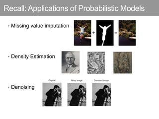 Recall: Applications of Probabilistic Models
• Missing value imputation
• Density Estimation
• Denoising
 