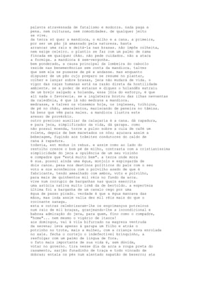 palavra atravessada de fatalismo e modorra. nada paga a
pena. nem culturas, nem comodidades. de qualquer jeito
se vive.
da terra só quer a mandioca, o milho e a cana. a primeira,
por ser um pão já amassado pela natureza. basta
arrancar uma raiz e deitá-la nas brasas. não impõe colheita,
nem exige celeiro. o plantio se faz com um palmo de rama
fincada em qualquer chão. não pede cuidados. não a ataca
a formiga. a mandioca é sem-vergonha.
bem ponderado, a causa principal da lombeira do caboclo
reside nas benemerências sem conta da mandioca. talvez
que sem ela se pusesse de pé e andasse. mas enquanto
dispuser de um pão cujo preparo se resume no plantar,
colher e lançar sobre brasas, jeca não mudará de vida. o
vigor das raças humanas está na razão direta da hostilidade
ambiente. se a poder de estacas e diques o holandês extraiu
de um brejo salgado a holanda, essa jóia do esforço, é que
ali nada o favorecia. se a inglaterra brotou das ilhas nevoentas
da caledônia, é que lá não medrava a mandioca.
medrasse, e talvez os víssemos hoje, os ingleses, tolhiços,
de pé no chão, amarelentos, mariscando de peneira no tâmisa.
há bens que vêm para males. a mandioca ilustra este
avesso de provérbio.
outro precioso auxiliar da calaçaria é a cana. dá rapadura,
e para jeca, simplificador da vida, dá garapa. como
não possui moenda, torce a pulso sobre a cuia de café um
rolete, depois de bem macetados os nós; açucara assim a
beberagem, fugindo aos trâmites condutores do caldo de
cana à rapadura.
todavia, est modus in rebus. e assim como ao lado do
restolho cresce o bom pé de milho, contrasta com a cristianíssima
simplicidade do jeca a opulência de um seu vizinho
e compadre que "está muito bem". a terra onde mora
é sua. possui ainda uma égua, monjolo e espingarda de
dois canos. pesa nos destinos políticos do país com o seu
voto e nos econômicos com o polvilho azedo de que é
fabricante, tendo amealhado com ambos, voto e polvilho,
para mais de quinhentos mil réis no fundo da arca.
vive num corrupio de barganhas nas quais exercita
uma astúcia nativa muito irmã da de bertoldo. a esperteza
última foi a barganha de um cavalo cego por uma
égua de passo picado. verdade é que a égua mancava das
mãos, mas inda assim valia dez mil réis mais do que o
rocinante zanaga.
esta e outras celebrizaram-lhe os engrimanços potreiros
num raio de mil braças, granjeando-lhe a incondicional e
babosa admiração do jeca, para quem, fino como o compadre,
"home"... nem mesmo o vigário de itaoca!
aos domingos, vai à vila bifurcado na magreza ventruda
da serena; leva apenso à garupa um filho e atrás o
potrinho no trote, mais a mulher, com a criança nova enrolada
no xale. fecha o cortejo o indefectível brinquinho, a
resfolgar com um palmo de língua de fora.
o fato mais importante de sua vida é, sem dúvida,
votar no governo. tira nesse dia da arca a roupa preta do
casamento, sarjão funadinho de traça e todo vincado de
dobras; entala os pés num alentado sapatão de bezerro; ata
 