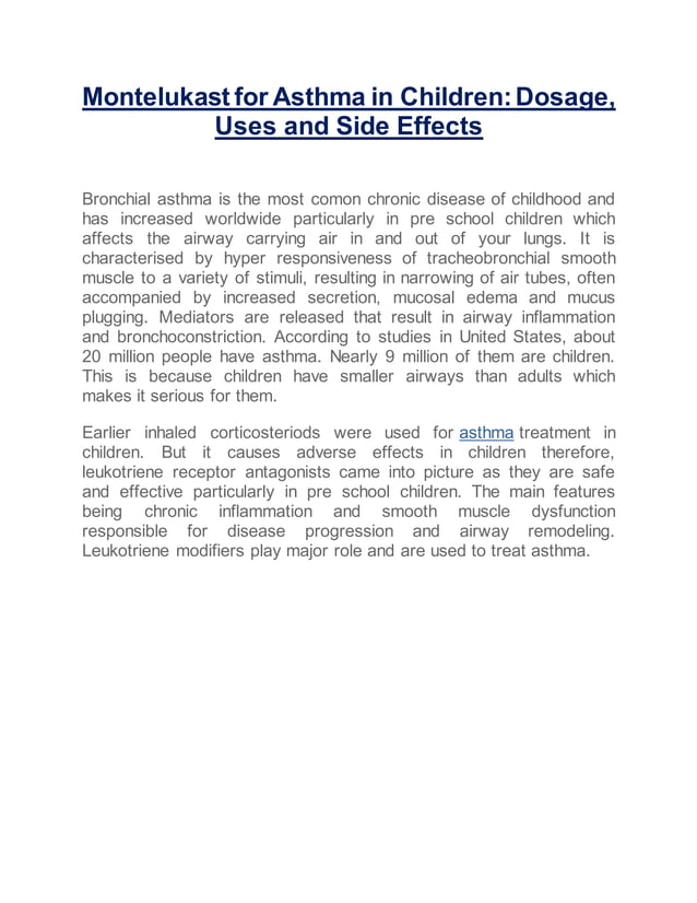 Montelukast for asthma in children PDF