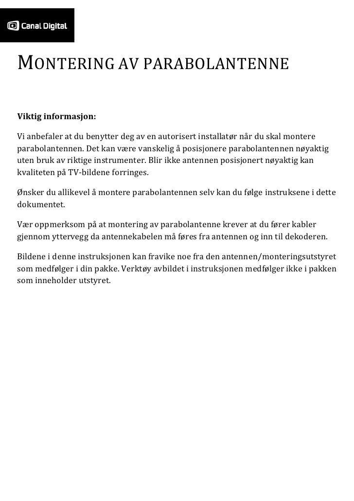 Montering av parabolantenne Montering av parabolantenne