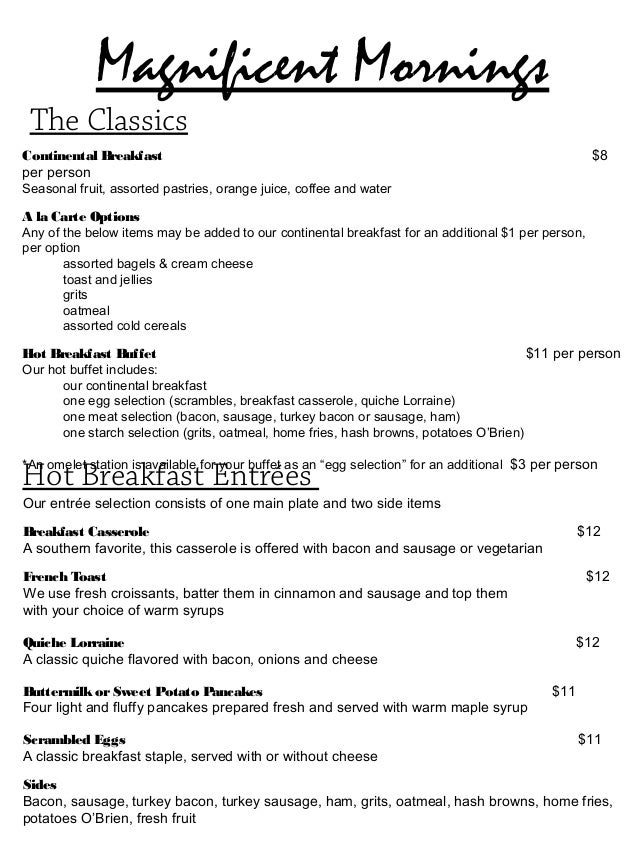 Montero's restaurant corporate menu 2013 & 2014