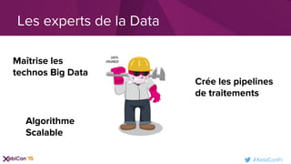 #XebiConFr
Les experts de la Data
Crée les pipelines
de traitements
Maîtrise les
technos Big Data
Algorithme
Scalable
 