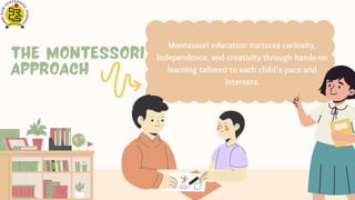The Montessori
Approach
Montessori education nurtures curiosity,
independence, and creativity through hands-on
learning tailored to each child’s pace and
interests.
 