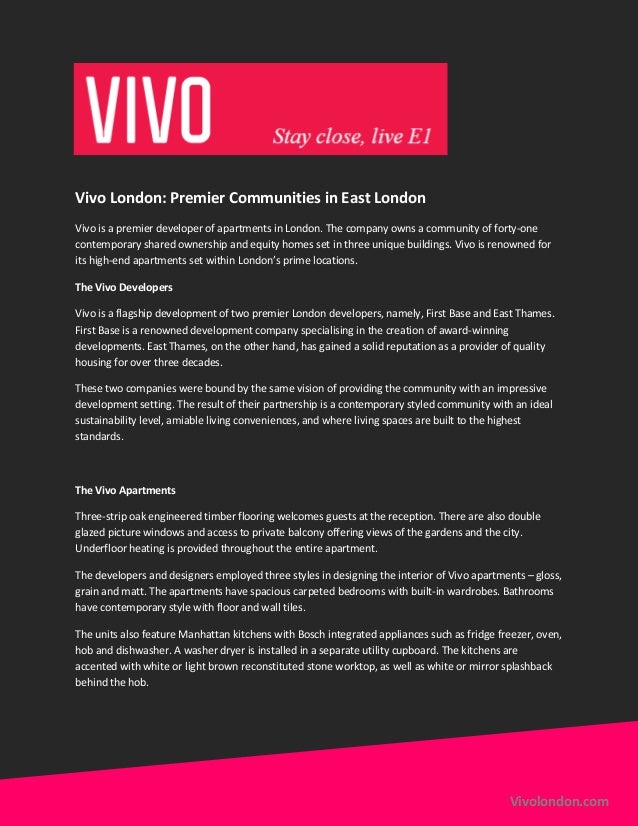 Vivo London Premier Communities In East London