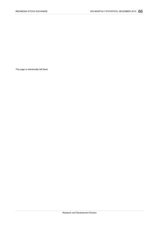 This page is intentionally left blank
Research and Development Division
66INDONESIA STOCK EXCHANGE IDX MONTHLY STATISTICS, DECEMBER 2015
 