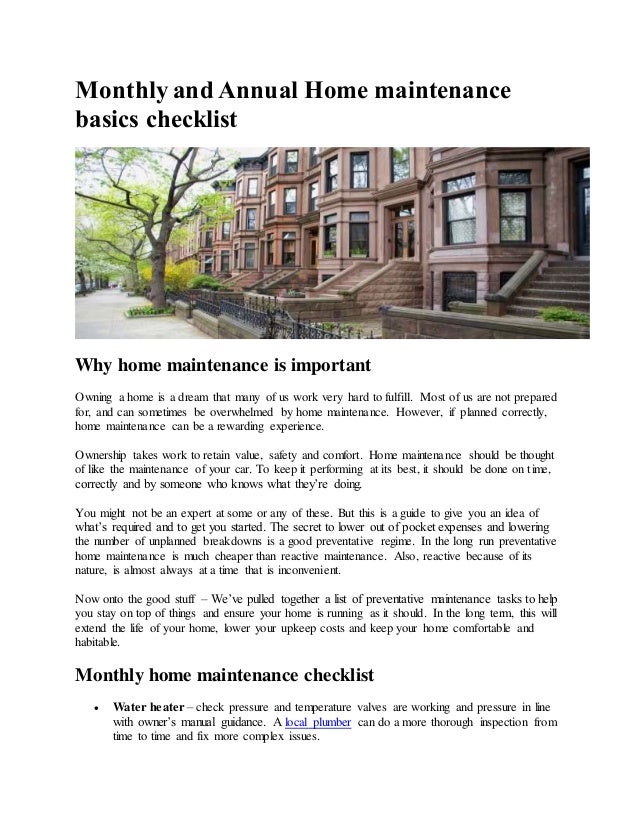 monthly and annual home maintenance basics checklist annual home maintenance