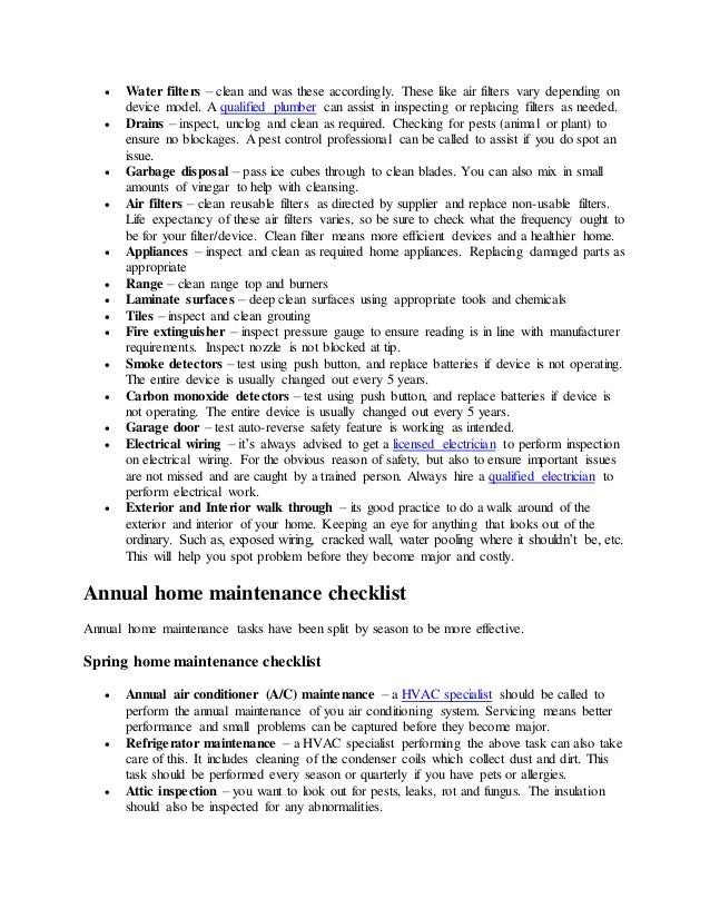 monthly and annual home maintenance basics checklist annual home maintenance
