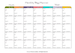 Monthly blog planner