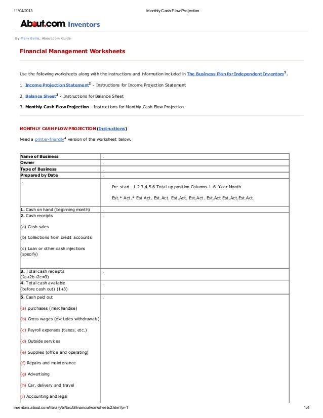 monthly cash flow projection what is cash flow projection