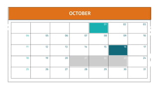 OCTOBER
04
11
18
25
05
12
19
26
06
13
20
27
07
14
21
28
01
08
15
22
29
02
09
16
23
30
03
10
17
24
31
 