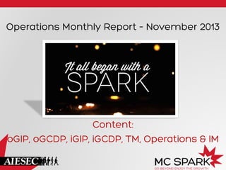 Operations Monthly Report – November 2013

Content:
oGIP, oGCDP, iGIP, iGCDP, TM, Operations & IM

 