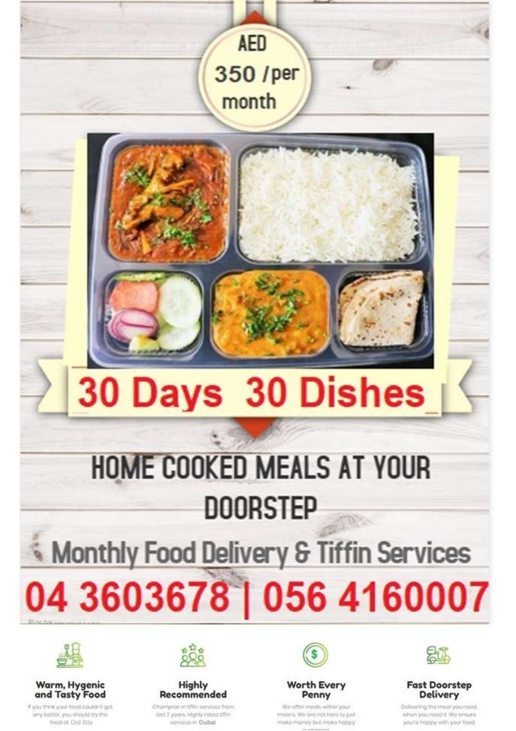 Home Style Indian Monthly Meals Tiffin Services in Dubai