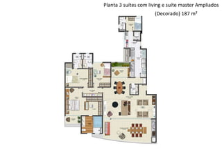 Planta 3 suítes com living e suíte master Ampliados (Decorado) 187 m² 
